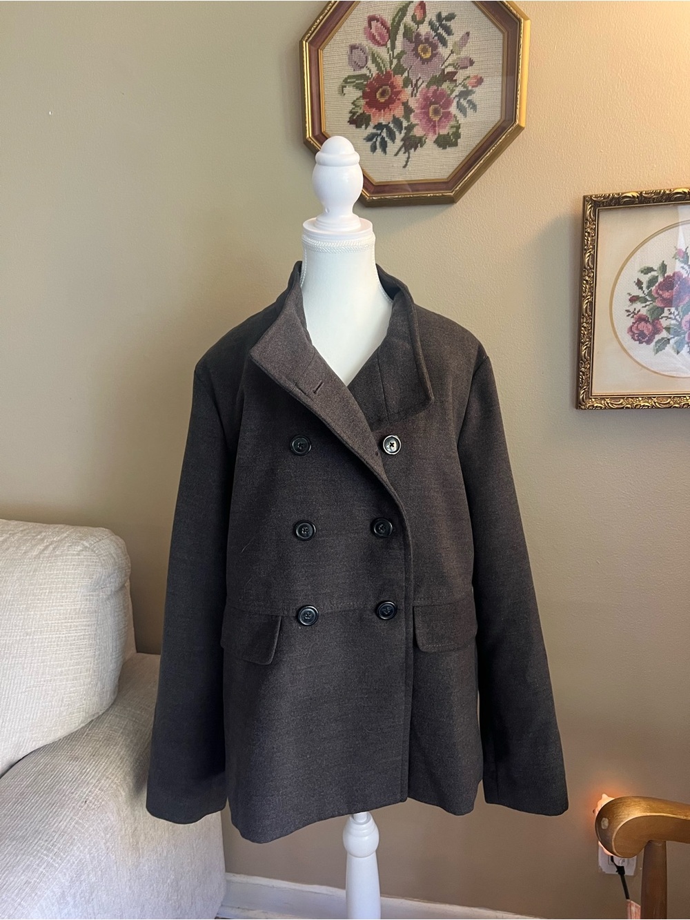 Old Navy Women's Charcoal Double-Breasted Peacoat